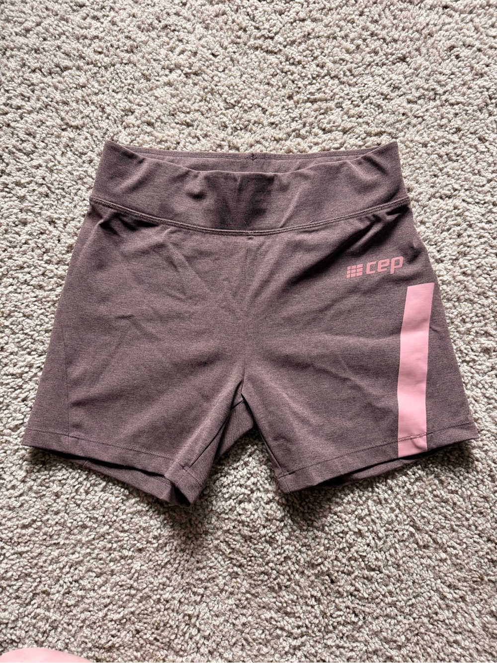 Women's CEP Dark Mauve High-Waist Performance Spandex Shorts with Pink Stripe